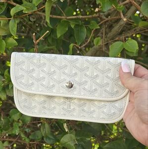 Goyard St. Louis Goyardine Snap Pouch Wallet Clutch White CONDITION A+